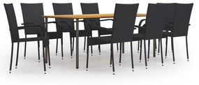 vidaXL 9 pcs conjunto de jantar para jardim vime PE preto