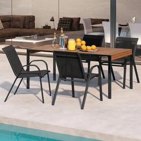 Conjunto de 4 cadeiras de jardim empilháveis (MESA NÃO INCLUIDA) com apoios de braços, encostos em metal e tecido, 56 x 70 x 84 cm Preto
