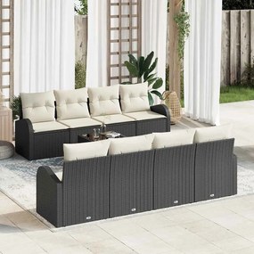 vidaXL Conjunto de Sofás de Jardim de 9 Peças com Almofadas Preto Rattan Poliéster