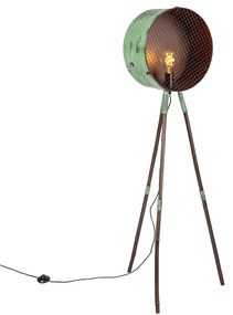 Candeeiro de pé em tripé vintage bambu verde/cobre - BARREL Retro