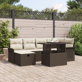 Conjunto de Sofá de Jardim com 7 Peças e Almofadas de Vime Polyrattan