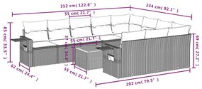 11 pcs conjunto sofás de jardim c/ almofadões vime PE preto
