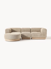 Sofá modular em teddy-bouclé Natalie (3 lugares), com repousa pés
