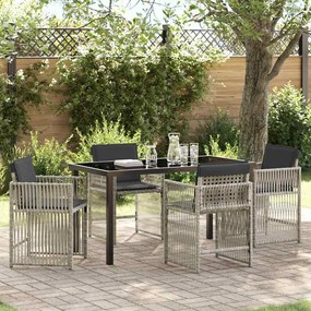 vidaXL Conjunto de Jantar de Jardim com 5 Peças e Almofadas em Rattan Sintético Cinza Claro