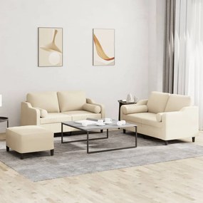 vidaXL 3 pcs conjunto de sofás com almofadas tecido cor creme