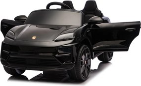 Carro elétrico para crianças até 5 anos Porsche Macan Turbo 12V, com bateria de lítio, Pneus de borracha, Controle remoto Preto