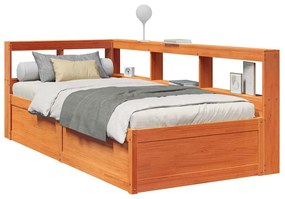 vidaXL Cama com estante sem colchão 90x200cm pinho maciço castanho-mel