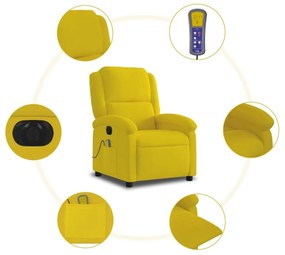 Poltrona de massagens reclinável elétrica veludo amarelo
