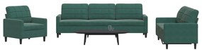4 pcs conjunto de sofás com almofadões veludo verde-escuro