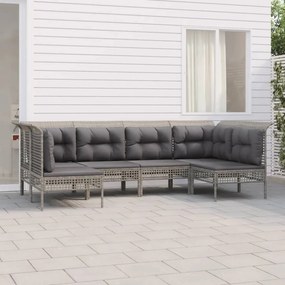 6 pcs conjunto lounge de jardim c/ almofadões vime PE cinzento