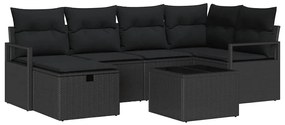 Conjunto de Sofás de Jardim vidaXL 7 Peças com Almofadas Preto Rattan