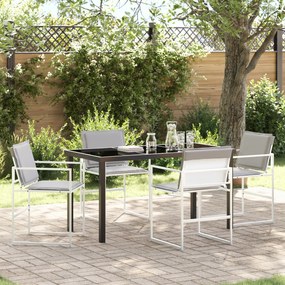 vidaXL Conjunto de Jantar de Jardim de 5 Peças com Almofadas Brancas Textilene e Aço