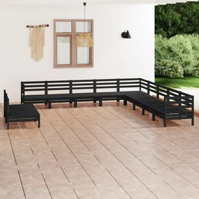 vidaXL 11 pcs conjunto lounge de jardim pinho maciço preto
