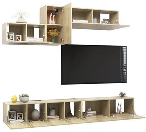 6pcs conjunto de móveis de TV derivados madeira carvalho sonoma