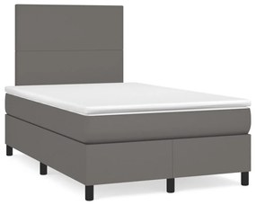 Cama box spring c/ colchão/LED 120x190cm couro artificial cinza