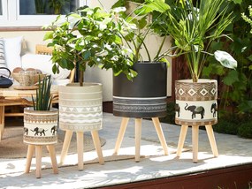 Vaso para plantas com motivo de elefantes em cerâmica creme 30 x 30 x 55 cm ACHILIO Beliani