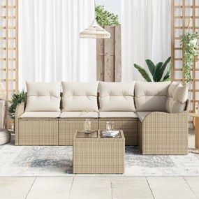 Conjunto de Sofá de Jardim vidaXL 6 Peças com Almofadas em Rattan Sint