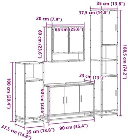 4 pcs Conjunto móveis casa de banho madeira proc. cinza sonoma