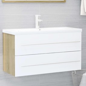 vidaXL Armário lavatório 90x38,5x48cm contrapl. branco/carvalho sonoma
