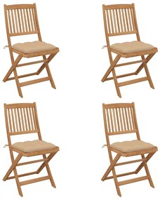 vidaXL Cadeiras de jardim dobráveis c/ almofadões 4 pcs acácia maciça