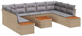 Conjunto de Sofá de Jardim de 10 Peças com Almofadas – Rattan Poliéste