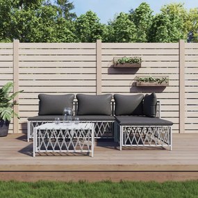 vidaXL 5 pcs conjunto lounge de jardim com almofadões aço branco