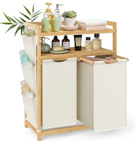 Cesto da roupa suja com vários compartimentos e prateleiras práticas 63 x 33 x 98 cm Creme