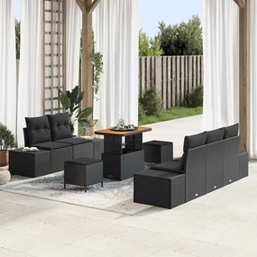 Conjunto de Sofá de Jardim vidaXL de 8 Peças com Almofadas Preto Rattan Poliéster Acácia