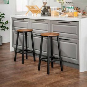 Conjunto 2 Bancos de bar com estrutura em aço 32 x 65 cm castanho vintage - preto