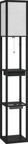 HOMCOM Luminária de piso com prateleira de 3 níveis, interruptor de pé, portas USB, MDF, Preto | Aosom Portugal