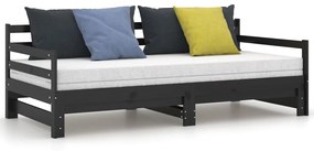 Estrutura sofá-cama de puxar 2x(90x200) cm pinho maciço preto