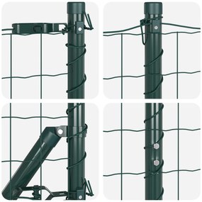 Cerca Euro com 7 Postes Espinhos 1.5x10 m Aço Galvanizado Verde