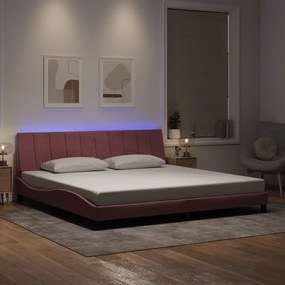 Estrutura de cama c/ luzes LED 200x200 cm veludo rosa