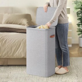 Cesto de roupa suja 56 x 40 x 75 cm prático com compartimentos e tampa cinza