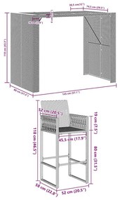 5 pcs conj. bar jardim sem almofadões vime PE/acácia cinzento