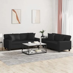 3201924 vidaXL 2 pcs conjunto de sofás couro artificial preto