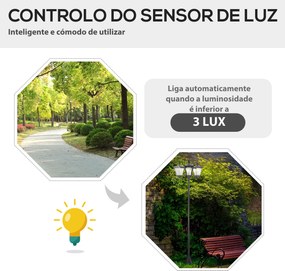 Candeeiro Solar de Jardim com 3 Luzes LED Impermeável IP44 Sensor de Noite Candeeiro de Exterior 51,5x47x182,5cm Preto