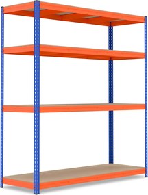 Estante metálica 181 x 61 x 203 cm multiusos de 4 níveis com prateleiras ajustáveis e capacidade para 2400 kg para casa, garagem ou cave  Laranja + Az