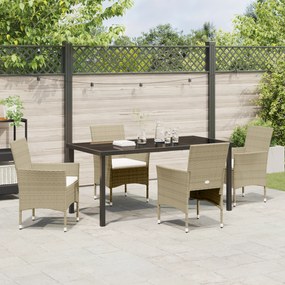Conjunto de Jantar para Jardim 5 Peças Bege em Rattan Poliéster