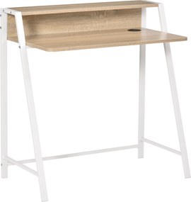 HOMCOM Secretária Mesa Computador 84x45x85cm Bancada Madeira Pés Metal Estilo Moderno Design Elegante Carvalho Branco | Aosom Portugal