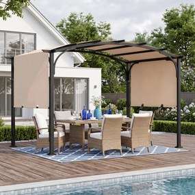 Pérgola Retrátil de Exterior, 305 x 242 x 233 cm, Cobertura Arqueada, Cáqui