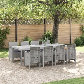 vidaXL Conjunto de Jantar de 9 Peças com Almofadas Brancas de Rattan Sintético