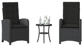 vidaXL 3 pcs conjunto de bistrô com almofadões vime PE preto