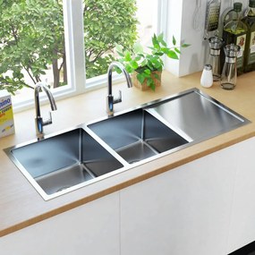 vidaXL Lava-louça de cozinha artesanal aço inoxidável