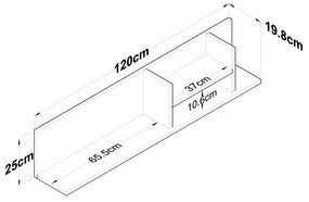 Prateleira de Parede "Thor" - 120x25x19.8cm, Branco e Nogueira