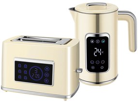 HOMCOM Fervedor de Água 1,7L 3000W Função Manter Quente Torradeira de Pão com Fenda Larga para 2 Fatias 6 Níveis de Tostagem Creme | Aosom Portugal