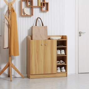 Sapateira para arrumação de sapatos para a entrada 83 C x 30 L x 90 A cm, com 4 compartimentos abertos e armário de duas portas castanho