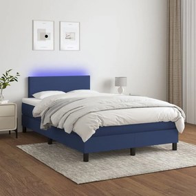 Cama box spring c/ colchão e LED 120x200 cm tecido azul