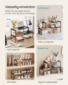 Conjunto de 2 prateleiras para especiarias, extensíveis, bege natural e Preto