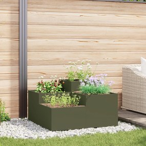 Plantadeira para Jardim vidaXL 100x100x48 cm Verde-azeitona Aço